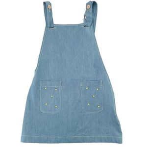 Chambray Pinafore Dress With Embroidered Lemon Pocket Detail Size XS